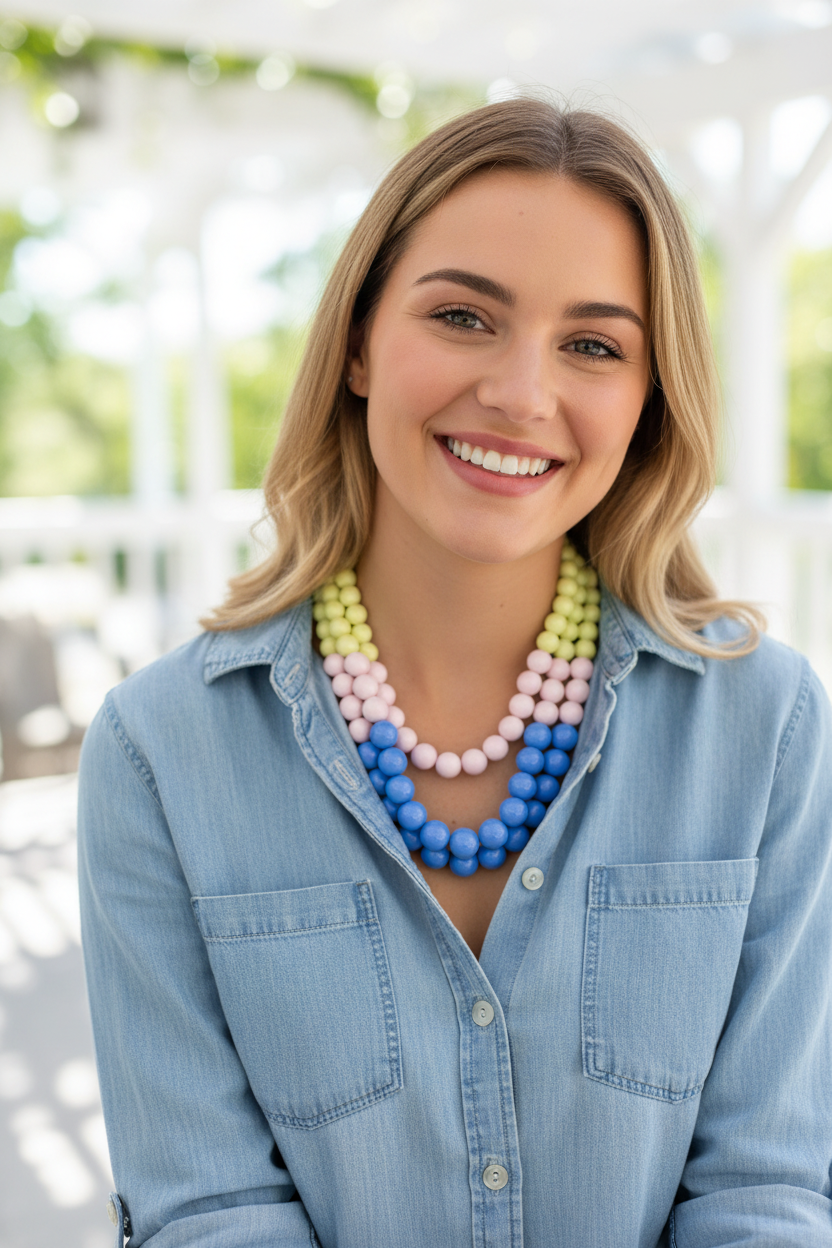 Collana multicolore con modella casual