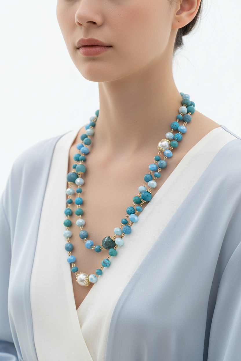 Collana Mya lunga turchese lifestyle