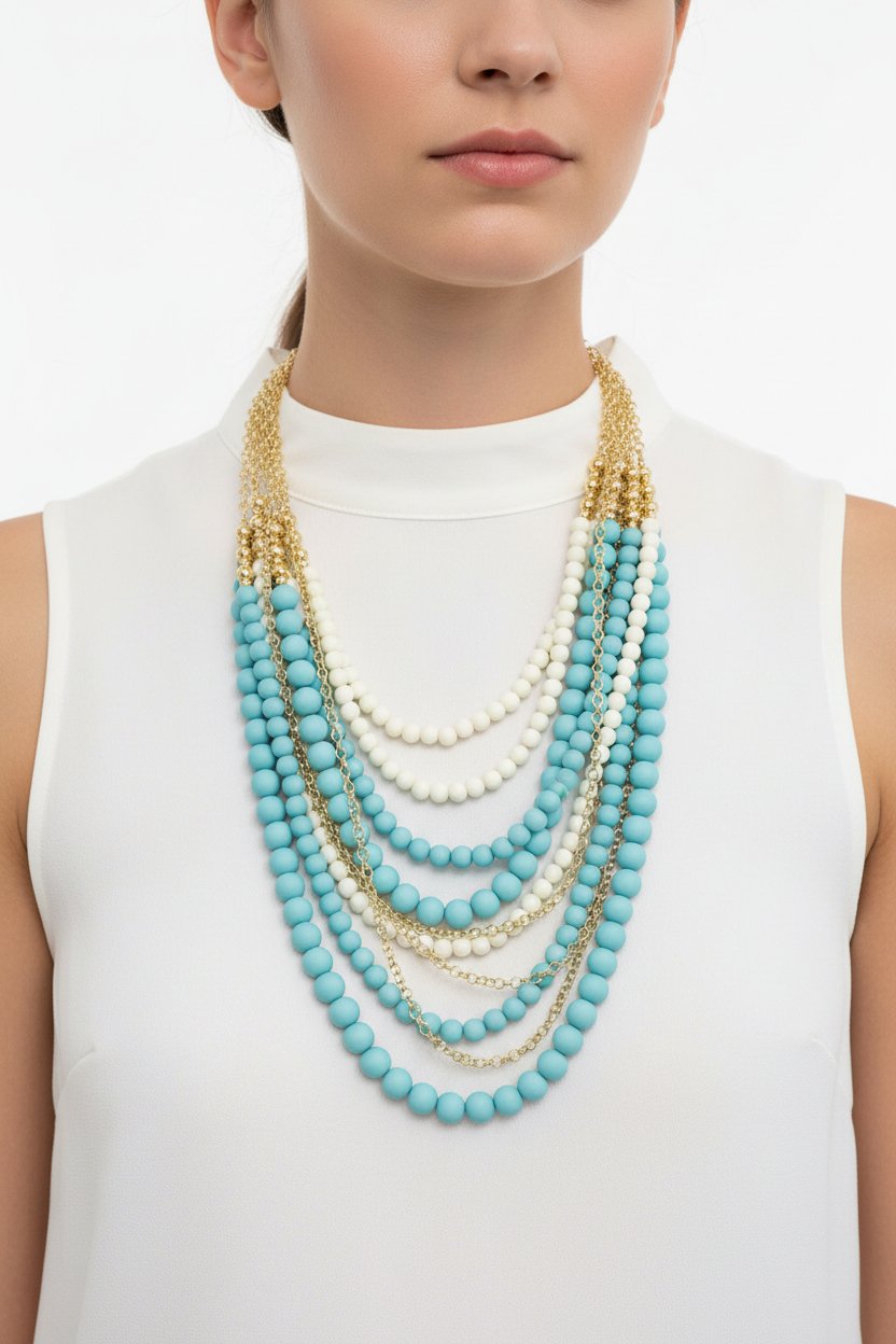 Collana Mya turchese multifilo con modella