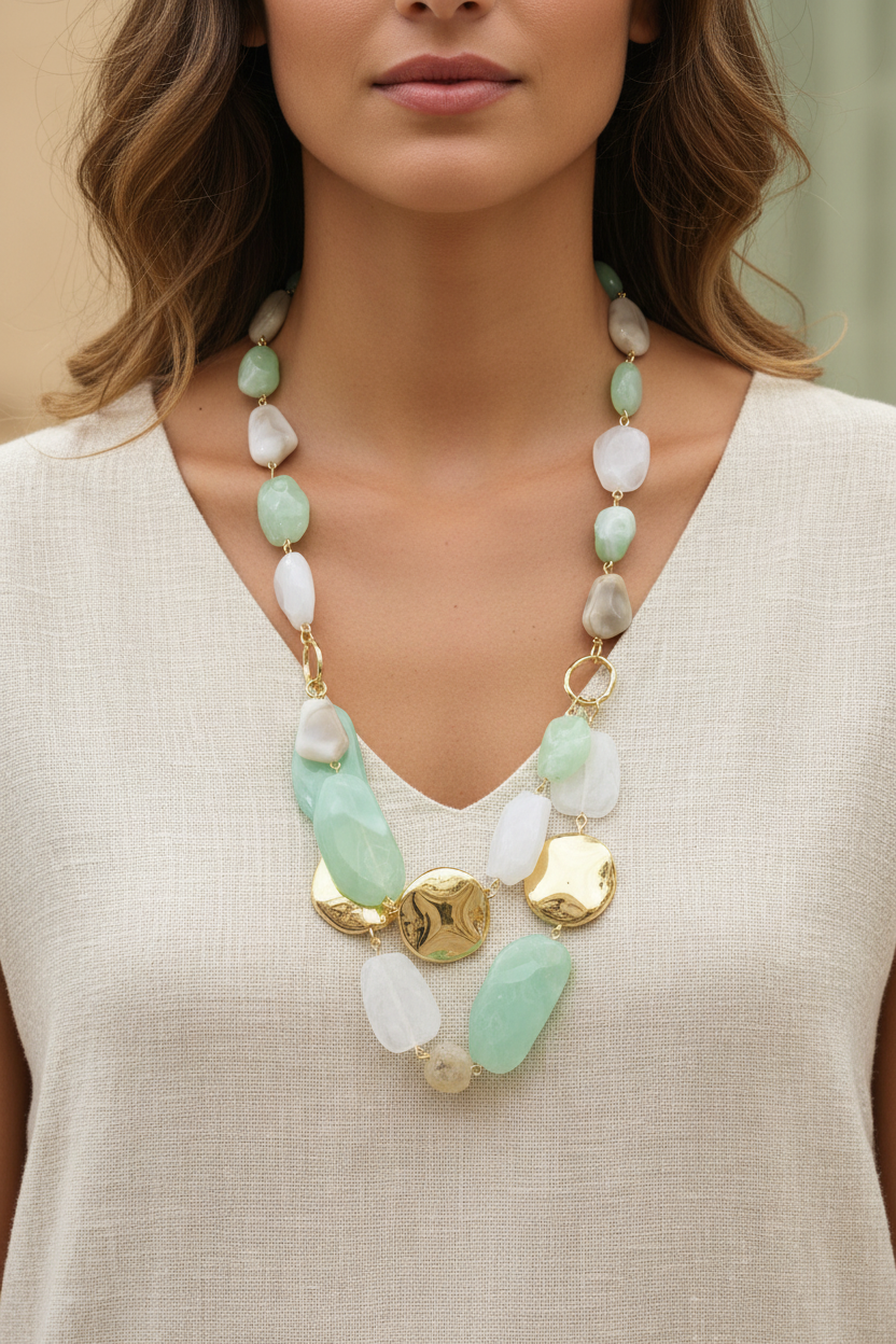 Collana pietre verdi con modella smart