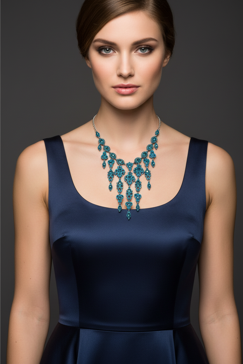 La Griffe Collana Blu Teal Barocca con modella