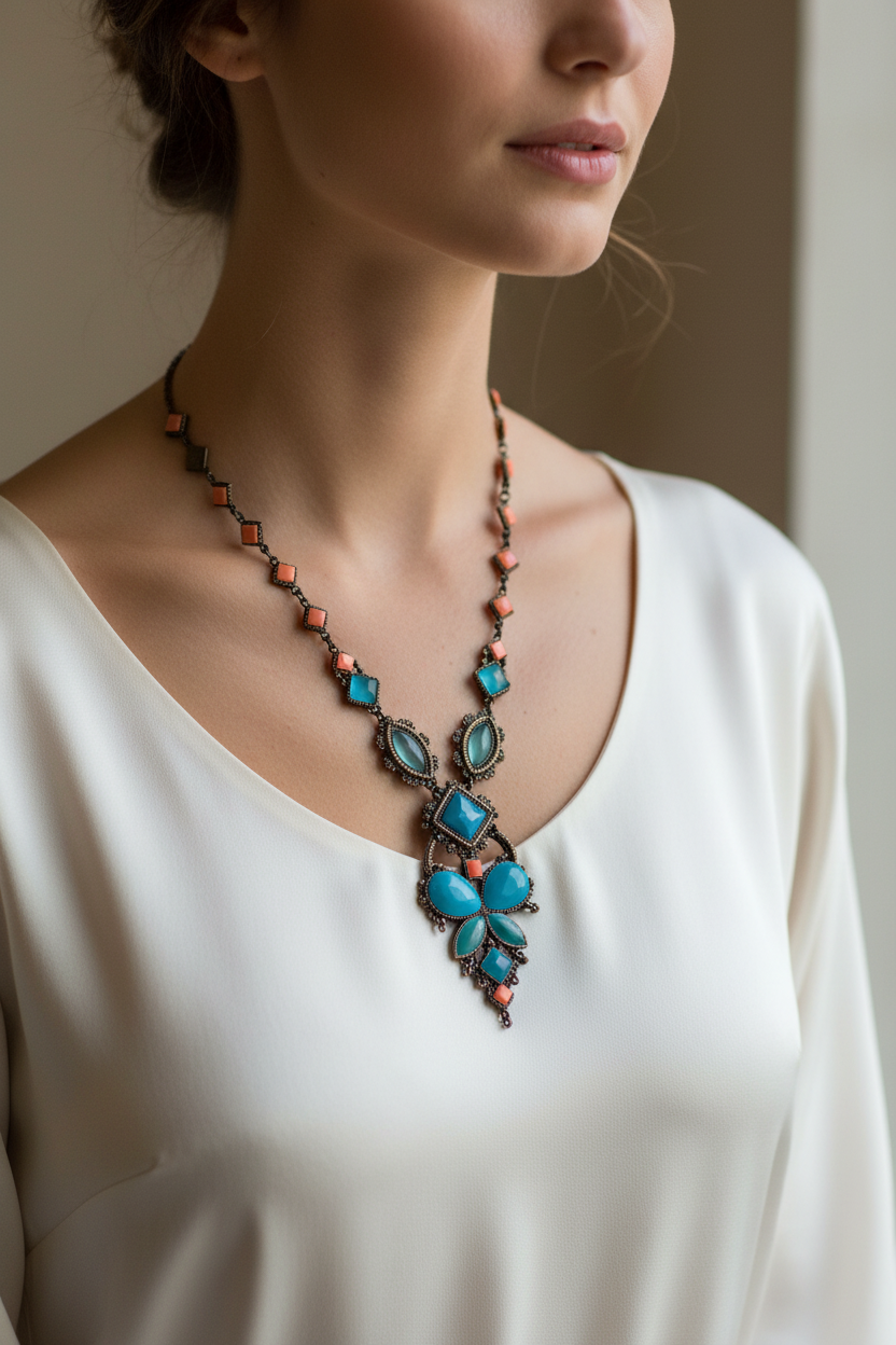 La Griffe Collana Turchese e Arancio con modella