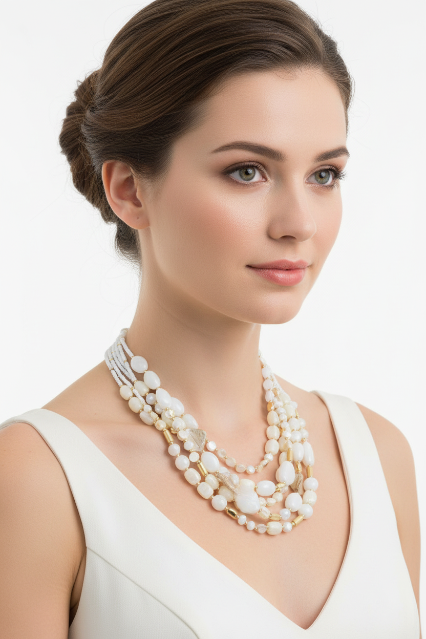 MYA Collana Multifilo Bianco Avorio - modella