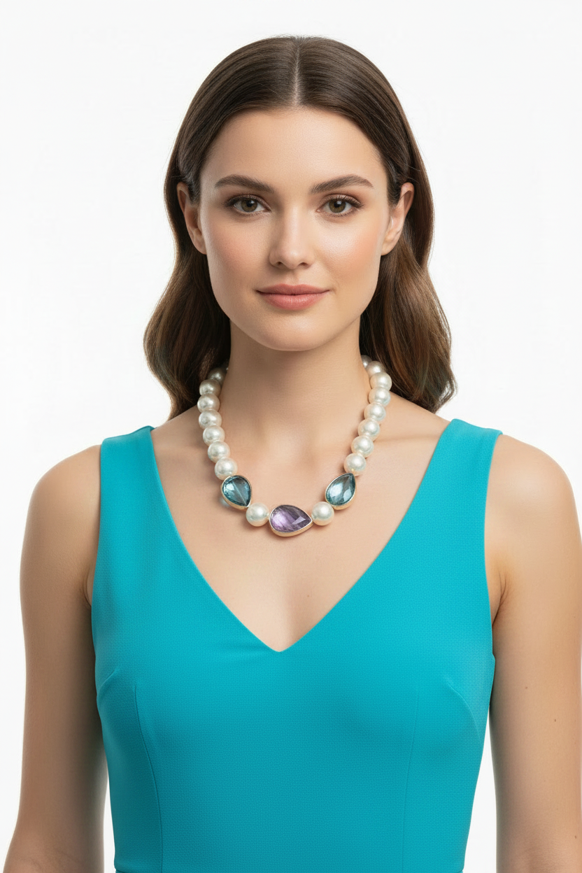 MYA Collana Perle - modella vestito turchese